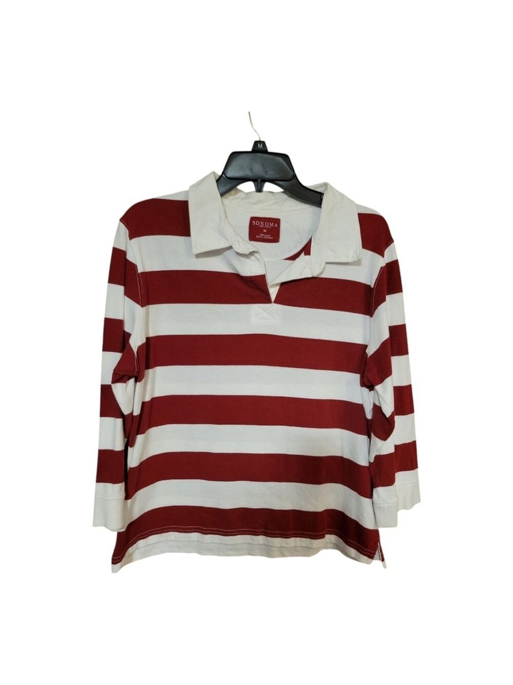 Sonoma Burgundy Cream Striped 3/4 Sleeve Top XL